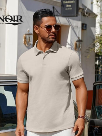 Men’s Polo Shirts 100% Cotton Heavyweight Short Sleeve Button Golf Shirts Classic Pullover Ribbed Collar and Cuffs