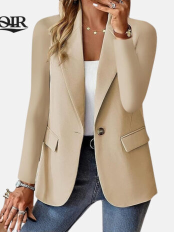 Women’s Solid Color Pocket One Button Design Lapel Regular Fit Blazer Coat For Spring And Autumn