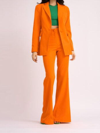 Women’s Orange Slim Fit Blazer Sets Single Button Flap Pocket Blazer Set