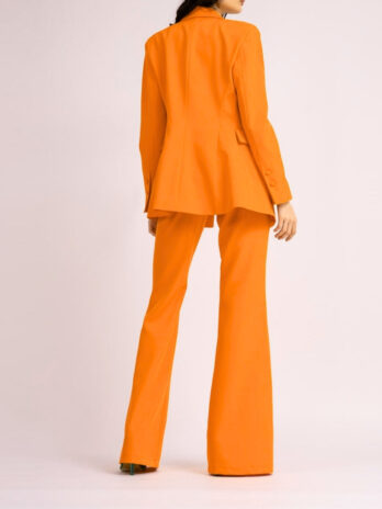 Women’s Orange Slim Fit Blazer Sets Single Button Flap Pocket Blazer Set